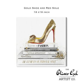 【OliverGal】オリバー・ガル　アート　絵画　インテリア雑貨　ゴールドヒール　ファッションBook デザイン　Gold Shoe and Red Sole 18397　16×16インチ　オリバーガル