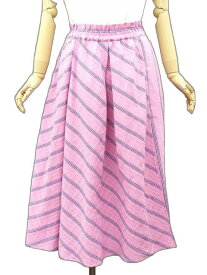 新品タグ付 ワッカドゥミ WaCCa deMi ラップ風キュロットスカート L-LL ピンク地 ブルー ブラック イエロー ストライプ柄 【中古】