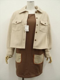 美品 INGNI&Rejoove 長袖シャツジャケット+長袖ひざ丈ワンピース コーディネート2点セット M相当 ベージュ/ブラウン&ベージュ フェミニン 【中古】