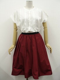 美品 Lugnoncure&Trend Dress Code 洗える 半袖ブラウス+ひざ丈タックフレアスカート コーディネート上下2点セット M相当 ホワイト/レッド ガーリー・ナチュラル系 20代 【中古】