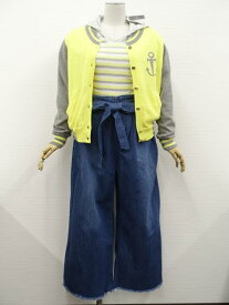 美品 Flam meum&MOREDIA&INGNI 長袖ブルゾン+半袖カットソー+ワイドパンツ コーディネート上下3点セット M相当 イエロー グレー ボーダー グレー いかり/イエロー グレー ホワイト ボーダー グレー たこの刺繍/ブルー カジュアル系 20代 【中古】