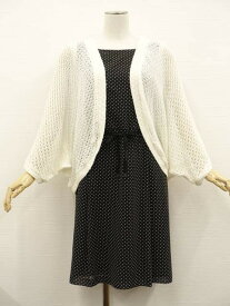 美品 INGNI&NATURAL BEAUTY BASIC 五分袖ニットボレロ+ひざ丈ノースリーブワンピース コーディネート2点セット M相当 ホワイト/ブラック地 ホワイト ドット柄　フェミニン系 30代〜 【中古】