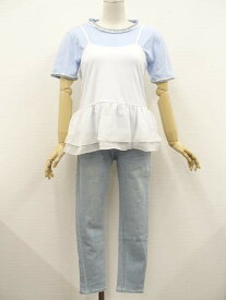 新品入りコーディネート上下3点セット KOBE LETTUCE&Dazy&INGNI 洗えるビスチェ+半袖カットソー+スキニーデニムパンツ M相当 ホワイト/ライトブルー系 ホワイト&ブルー/ライトブルー カジュアル系 20代〜 【中古】