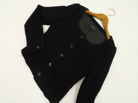 美品 インディヴィ INDIVI 長袖 ノーカラージャケット 40 ブラック 【中古】