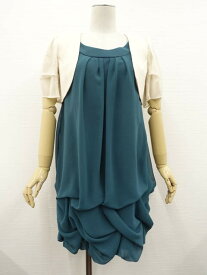 美品 vino stella等 半袖ボレロ+ひざ丈シフォンドレス コーディネート2点セット M相当 アイボリー/グリーン系 フェミニン系 20代〜 【中古】