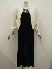 美品 INGNI&RAY CASSIN FAVORI&Clice de Paris 長袖レースブルゾン+サロペットパンツ+半袖ニットカットソー コーディネート3点セット M相当 オフホワイト 花柄/ブラック/ブラック地 アイボリー イエロー 花柄 フェミニン・きれいめ系 30代〜40代 【中古】