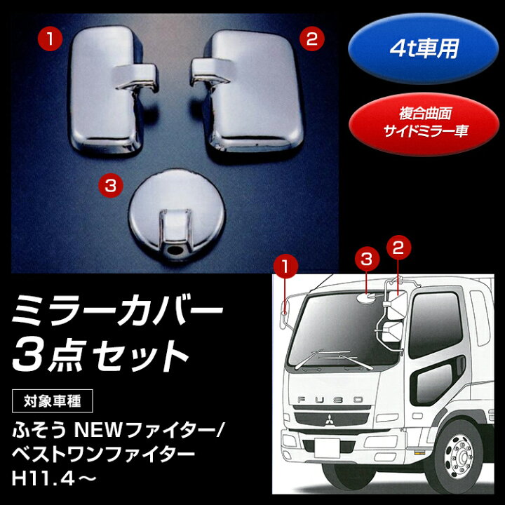 楽天市場】トラック ミラーカバー3点セット ふそう NEWファイター 