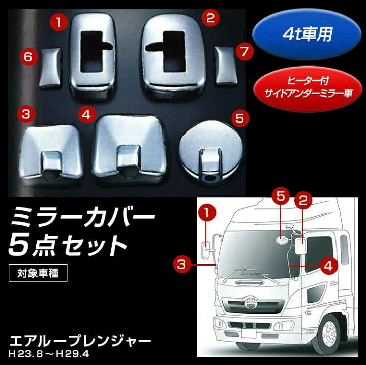 楽天市場】トラック ミラーカバー5点セット 日野 エアループレンジャー  