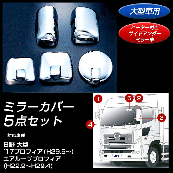 楽天市場】トラック ミラーカバー5点セット 日野  