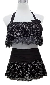 レディース水着 ビキニ 体型カバー フリル レース スカート セパレート 2点セット ハイウエスト リボン 盛れる 着痩せ効果 小胸カバー 可愛い ガーリー フェミニン バストアップ効果 プール