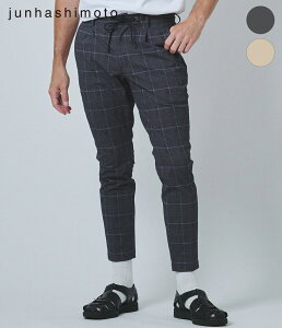 �y���Ԍ���Z�[���b50%OFF�z�yjunhashimoto�b�W�����n�V���g�zONE TUCK EASY PANTS��-STRETCH GREN CHECK�@�����^�b�N�C�[�W�[�p���c�@�`�F�b�N���@�X���b�N�X�@�Z�b�g�A�b�v�@�����Y�@�x�[�W���@�O���[
