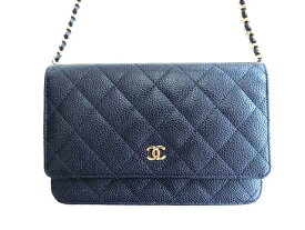 美品 シャネル CHANEL チェーンウォレット ■ AP0250 ココマーク ブラック×ゴールド金具 キャビアスキン 20番台 財布□5H