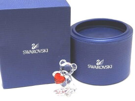 美品 スワロフスキー フィギュリン テディベア ☆ クリスタル ハート クリア レッド ミニ 置き物 熊 ベア ▼ SWAROVSKI インテリア 5J