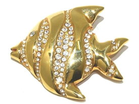 ※送料無料 SWAROVSKI スワロフスキー レディース ブローチ ☆ ゴールドカラー × クリアストーン エンゼルフィッシュ 熱帯魚 ▼ 6A