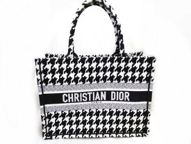 Christian Dior クリスチャンディオール ■ ミディアム ブックトート バッグ ブラック×ホワイト 千鳥格子 □6B マイ1000
