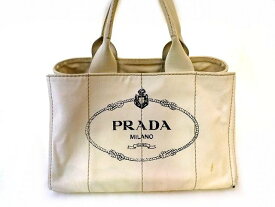 プラダ カナパ ハンドバッグ ■ ホワイト系 白 レディース キャンバス CANAPA PRADA □6C ク100