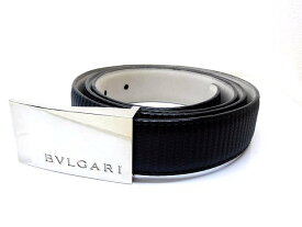 ブルガリ メンズ ベルト ■ LO.D11.27388 93~103cm スクエア バックル シルバー金具 ブラック レザー BVLGARI □6E マ1000