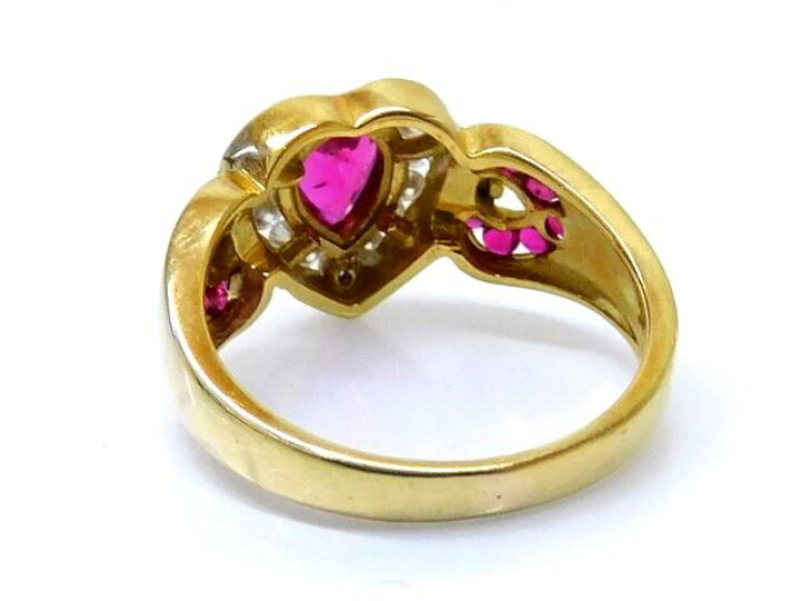 K18 YG イエローゴールド リング □ 10号 ルビー 0.53/0.37ct ダイヤ 