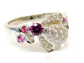 新品同様品 CHAUMET ショーメ レディース リング #11.5☆ ミツバチ ダイヤモンド ピンクサファイア K18WG ビーマイラブ アトラップ モワ▼