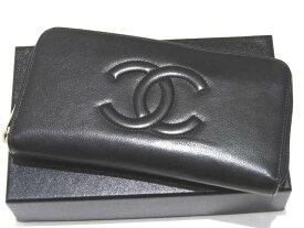 美品 CAHNEL シャネル ラウンドファスナー長財布 ☆ ブラック キャビアスキン レザー ココマークステッチ 23番台 レディース A5071 復刻 7I