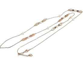 ※送料無料 美品 スワロフスキー ロング ネックレス ◇ PGカラー チェーン フェイクパール ストーン レディース SWAROVSKI ▼8B
