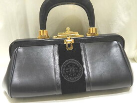 Roberta di Camerino ロベルタディカメリーノ バゴンギ ハンドバッグ ☆ ブラック レザー ベロア ワンハンドル がま口 ゴールド金具 ▼8B