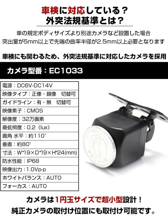 楽天市場】MDV-727DT 対応 バックカメラ 車載用 外部突起物規制 