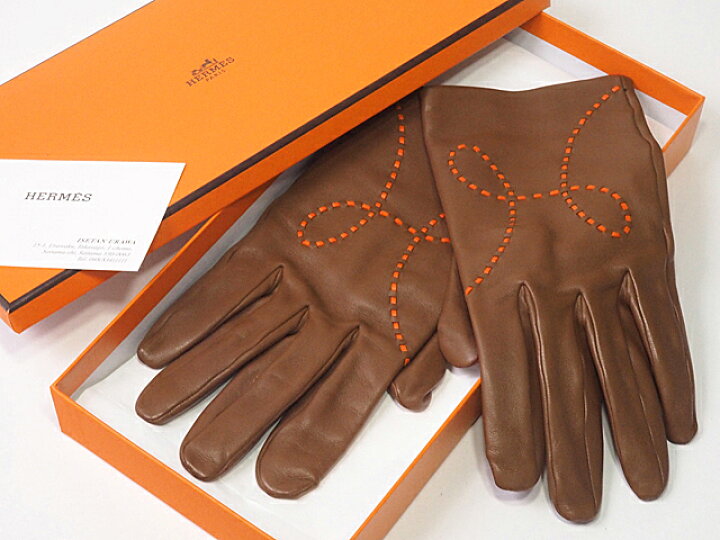 □美品□ HERMES エルメス レザー グローブ 手袋 防寒具 レディース  