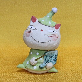 ハロウィン 置物 小人猫（緑） k100-1033【ひろ陶房 陶器 置物】