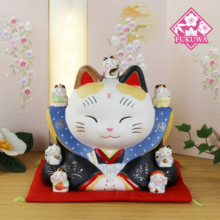 楽天市場】招き猫 置物 まねきねこ 大きい 貯金箱 陶器 【彩絵七福神 