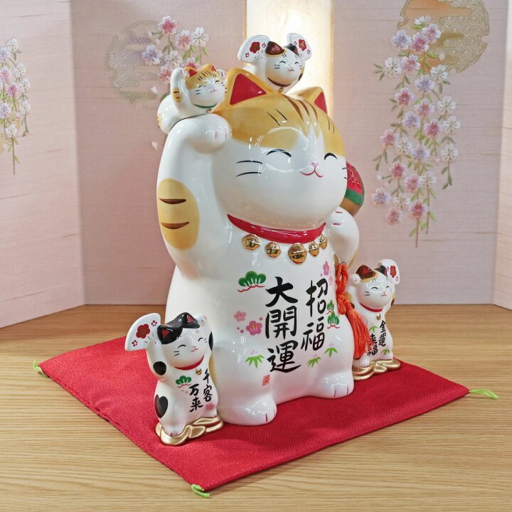 楽天市場】招き猫 置物 大きい 貯金箱 陶器 (彩絵招福大開運招き猫 