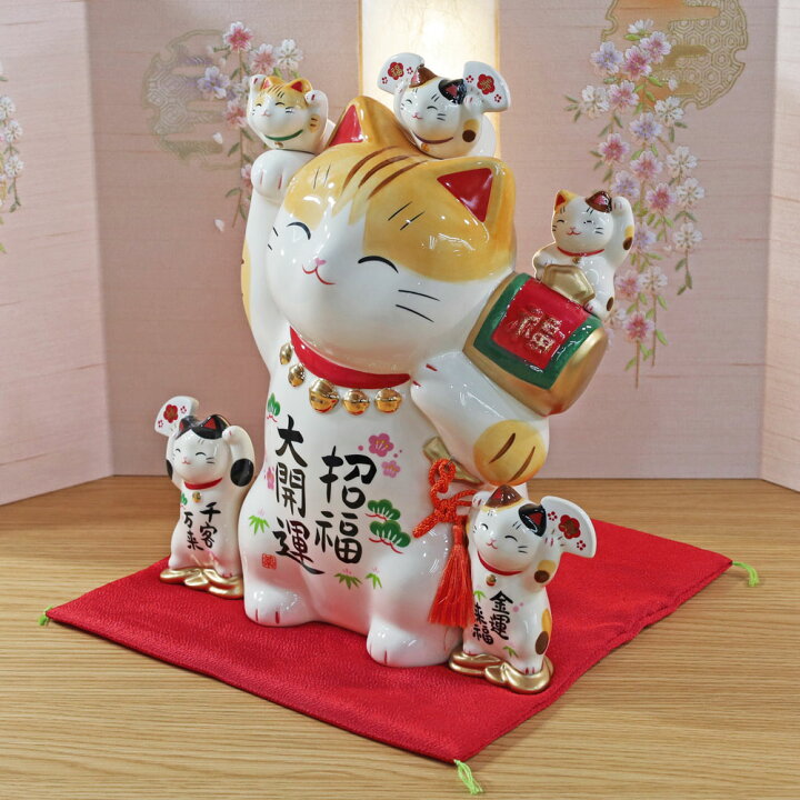 楽天市場】招き猫 置物 大きい 貯金箱 陶器 (彩絵招福大開運招き猫 