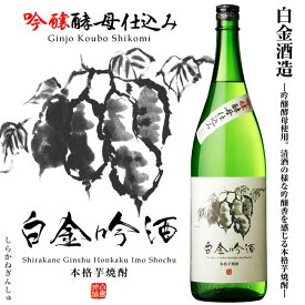 【吟醸酵母使用 芋焼酎】白金吟酒(しらかねぎんしゅ) 25度 1800ml 【白金酒造】吟醸酵母 白麹 黄金千貫 女性