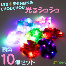 【選べる同色10個セット】光るシュシュ LEDシュシュ 光る シュシュ おしゃれ ヘアアクセサリー ヘアゴム 大人 子供 ヘア 夏祭り お祭りグッズ パーティ 推し活 ライブ イベント 夜 事故防止 仮装 衣装 飾り 7色 コンサート 浴衣 推しカラー 担当 推しグッズ