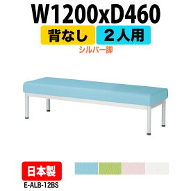 病院 待合室 いす ロビーチェア ソファー 背なし 2人掛け シルバー脚 E-ALB-12BS 幅1200x奥行460x座面高385mm ロビーベンチ ソファ 薬局 長椅子 エントランス 応接室 医院 会社 通路 抗菌 防汚 耐久性