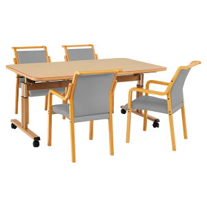 介護テーブルセット 4人用 昇降式 高さ調整 折りたたみ キャスター付き赤ライン付 MAT-N1690SET 介護テーブル MAT-N1690 + 介護椅子 FVM-8AL 4脚 介護施設テーブル デイサービス 福祉施設 机 老人ホ