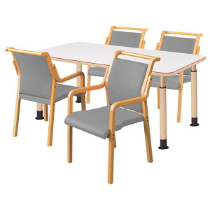 介護テーブルセット 4人用 昇降式 高さ調整 赤ライン付 介護テーブル MK-N1690SET 介護テーブル MK-N1690 幅1600x奥行900x高さ600〜800mm+介護椅子 FVM-8AL 4脚 老人ホーム