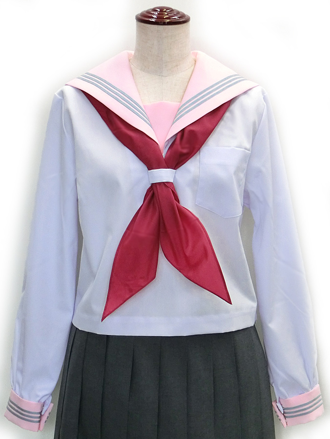 155A～175A 標準体型 かわいいピンクの衿の白セーラー KURI-ORIクリオリ セーラー服 アイテム勢ぞろい 長袖 日本製 ハイクオリティ 白身頃×ピンク衿 155A-175A