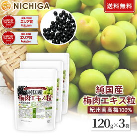 純国産 梅肉エキス粒 120g×3袋【送料無料】【メール便で郵便ポストにお届け】【代引不可】【時間指定不可】紀州産南高梅100％ すべての原料国産にこだわった 飲みやすい粒タイプ 約1800粒 梅エキス [06] NICHIGA(ニチガ)