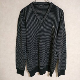 BURBERRY BLACK LABEL ボーダーVネック サイズ3 ニット ブラック チャコールグレー メンズ バーバリーブラックレーベル【中古】4-0513M△