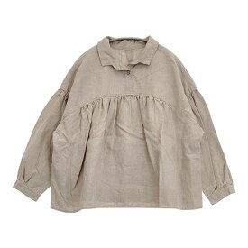 nest Robe 高密度ブラックリネンギャザーブラウス 01183-2009 ブラウス シャツ ベージュ レディース ネストローブ【中古】6-0516M