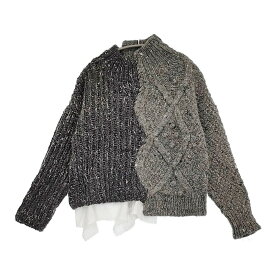 gasa 戯れ レース付きアシンメトリーセーター 定価110000円 13233-12109 ケーブル セーター ニット 23AW グレー レディース ガサ【中古】5-0930T