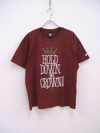STUSSY CROWN クラウン メキシコ製 HOLD DOWN THE CROWN オールド 半袖Tシャツ ワインレッド メンズ ステューシー【中古】2-0710S♪