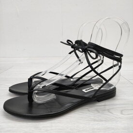 JIL SANDER フリンジ サイズ36 アンクル紐 フラット サンダル ブラック レディース ジルサンダー【中古】3-0626S