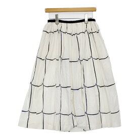 mina perhonen ws5068 ribbon frame サイズ36 コットンシルク ギャザー スカート ホワイト ネイビー レディース ミナペルホネン【中古】5-0628M