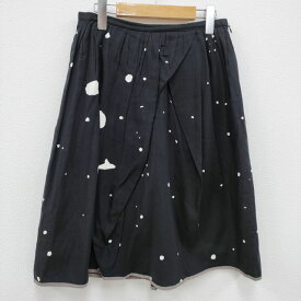 mina perhonen star trip ギャザー サイズ36 スカート ブラック ホワイト レディース ミナペルホネン【中古】4-0406M☆