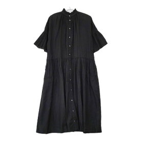 nest Robe/UpcycleLino 01232-1040 天然染め フレアギャザースリーブ ワンピース ブラック レディース ネストローブ/アップサイクルリノ【中古】5-0702S