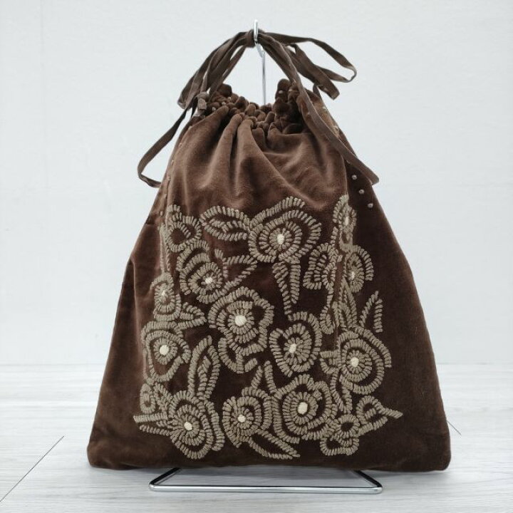 楽天市場】Khadi and Co ベロア 巾着 刺繍 巾着バッグ ブラウン 