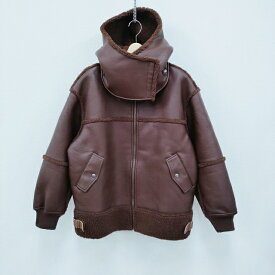 ROKU 6 BEAUTY&YOUTH FAKE LEATHER×BOA ZIP BLOUSON フェイクレザーブルゾン ジャケット エンジ レディース ロクビューティアンドユース【中古】3-0108A∞