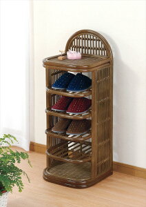 スリッパラック5段タイプ R-295B ブラウン 籐 籐家具 スリッパラック ラック 和風玄関籐 ラタン 製 輸入品 完成品